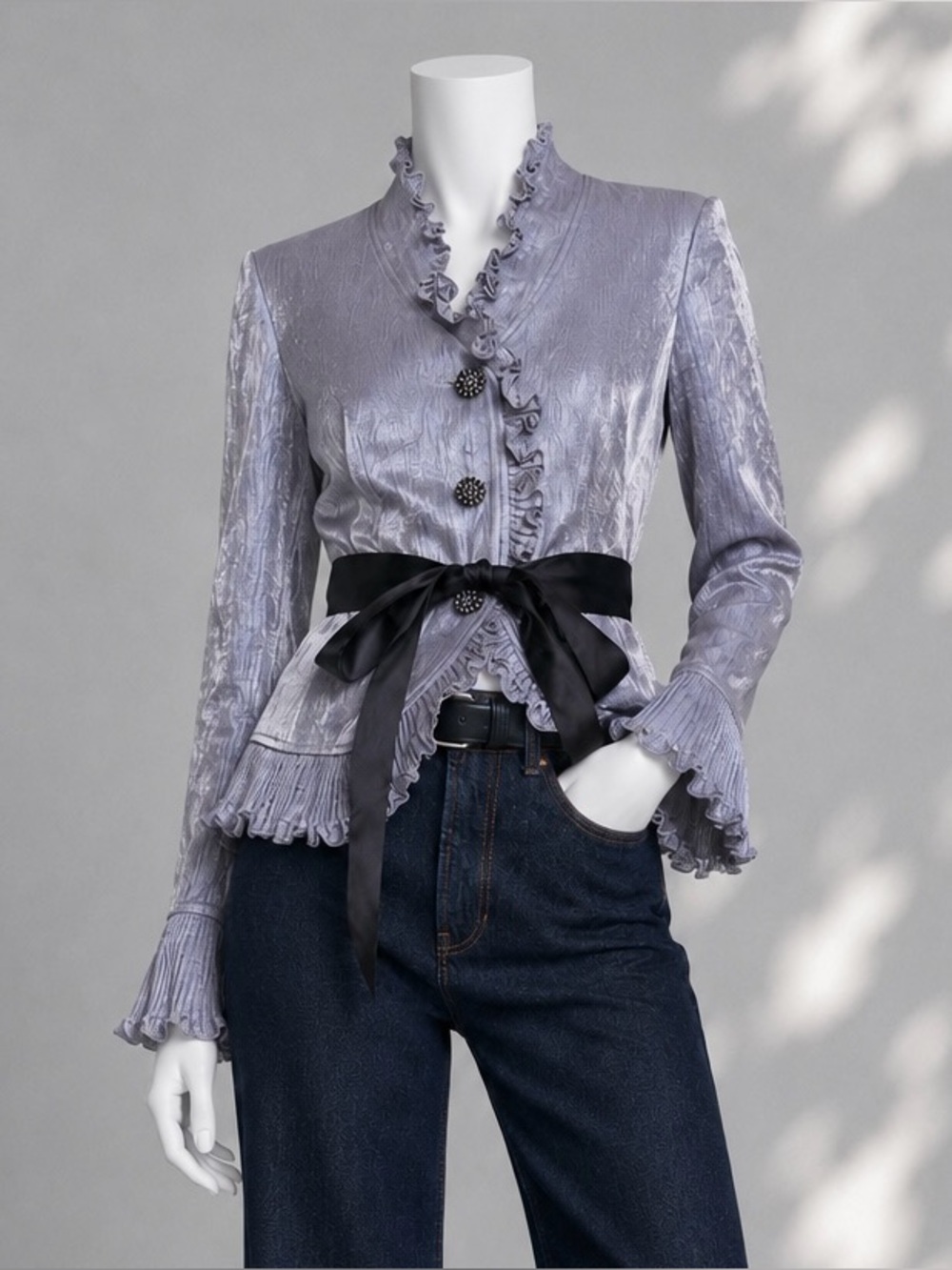Vintage Adrianna Papell Evening Jacket 8 Purple Ruffle Belted Whimsigoth Fairy